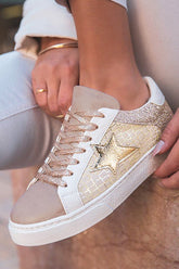 Women Star High Quality Patchwork PU Leather Lace Up Sneakers Zarnesh