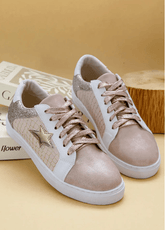 Women Star High Quality Patchwork PU Leather Lace Up Sneakers Zarnesh