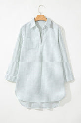 Women's Stripe Collared V-Neck Shirt Beach Cover-Up | Zarnesh