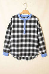 Women’s Stripe Plaid Edge Half-Placket Blouse | Zarnesh