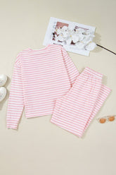 Women’s Striped Long Sleeve Top and Buttoned Pants Lounge Set | Zarnesh