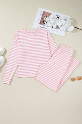 Women’s Striped Long Sleeve Top and Buttoned Pants Lounge Set | Zarnesh
