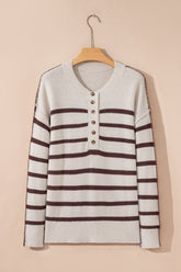 Women’s Striped Ribbed Slouchy Knit Henley Sweater | Zarnesh