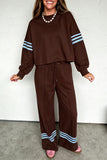 Women's coffee striped top and wide leg pants set, front view