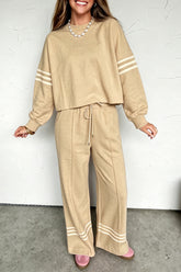 Women's parchment striped top and wide leg pants set, front view