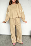 Women's parchment striped top and wide leg pants set, front view