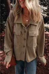 Women’s Textured Corduroy Button-Up Pocketed Shacket | Zarnesh