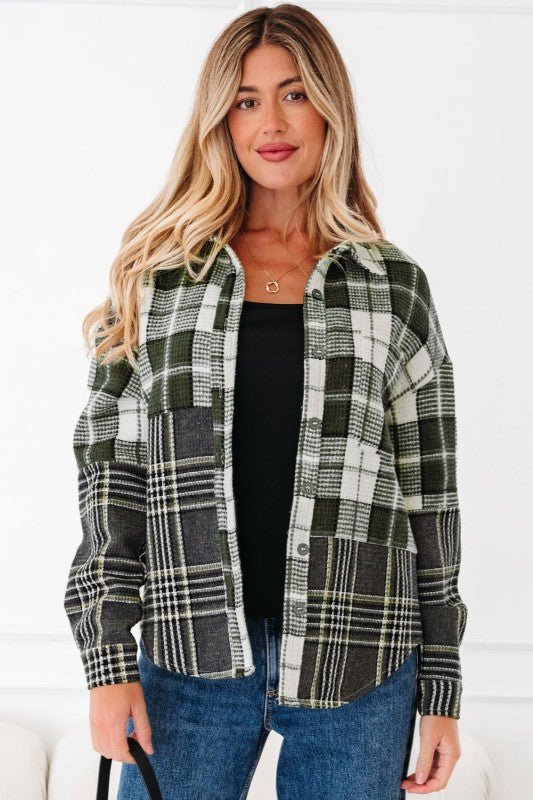 Women’s Textured Plaid Button Up Knit Shacket Jacket | Zarnesh
