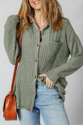 Women’s Thermal Ribbed Button-Up Drop Shoulder Shacket | Zarnesh