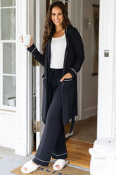 Women’s Trim Hooded Contrast V-Neck Cardigan and Pants Set | Zarnesh