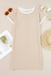 Women’s Twisted Ribbed ColorBlock Trim Pocket T-Shirt Shift Dress | Zarnesh