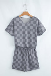 Women’s V-Neck Checkerboard Tee & Drawstring Shorts | Zarnesh