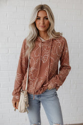 Women’s V-Neck Floral Corded Knit Kangaroo Pocket Hoodie | Zarnesh