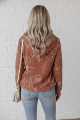Women’s V-Neck Floral Corded Knit Kangaroo Pocket Hoodie | Zarnesh