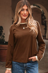 Women’s Varsity Stripe Long Sleeve Crew Neck Top | Zarnesh