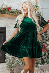 Women’s Velvet Puff Sleeve Sequin Tiered Mini Dress | Zarnesh