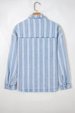 Women's Vertical Striped Denim Chest Pocket Shacket | Zarnesh