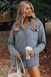 Women’s Waffle Ribbed Knit Button Up Flap Pocket Shacket | Zarnesh
