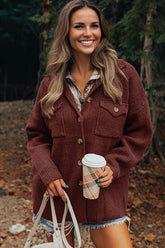 Women’s Waffle Ribbed Knit Button Up Flap Pocket Shacket | Zarnesh