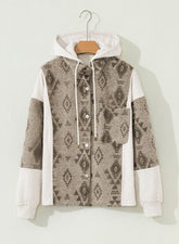 Women’s Western Aztec Print Hooded Colorblock Shacket | Zarnesh
