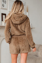 Women’s Zip Up Sherpa Hoodie and Drawstring Shorts Set | Zarnesh