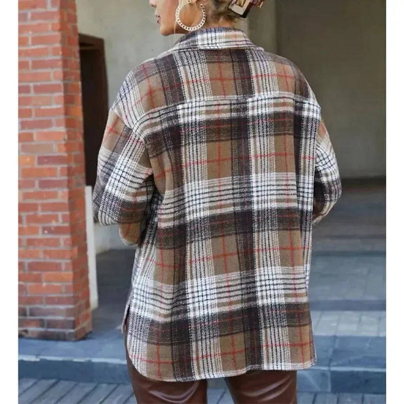 Women's Brown Multi Color Plaid Jacket | Zarnesh