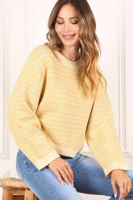 Women’s Herringbone Pattern Crew Neck Sweater | Zarnesh