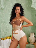 Women One Piece Color Block Cutout Design Swimsuit Zarnesh