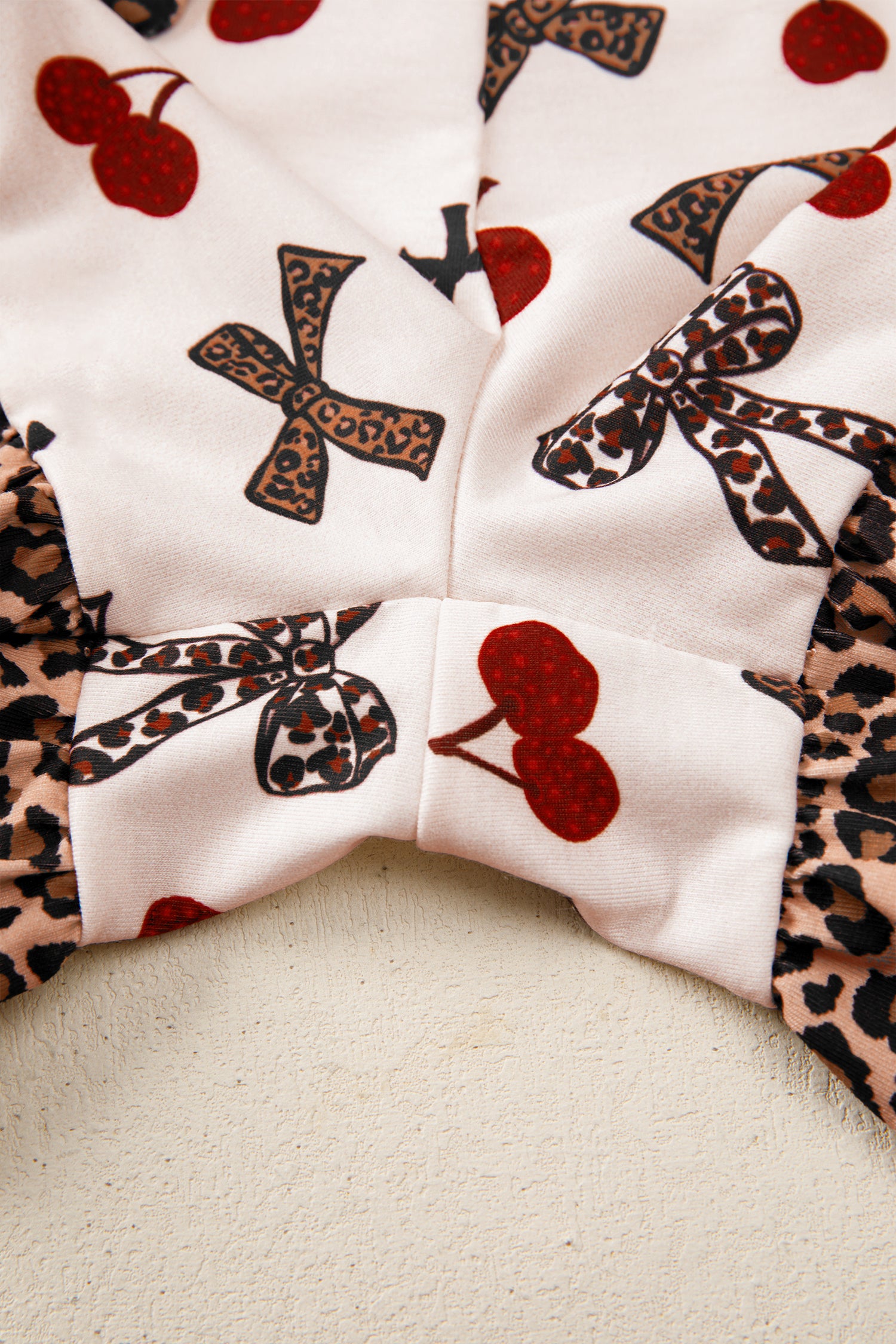 Cherry Bow Leopard Trim Short Sleeve Pajama Set | Zarnesh