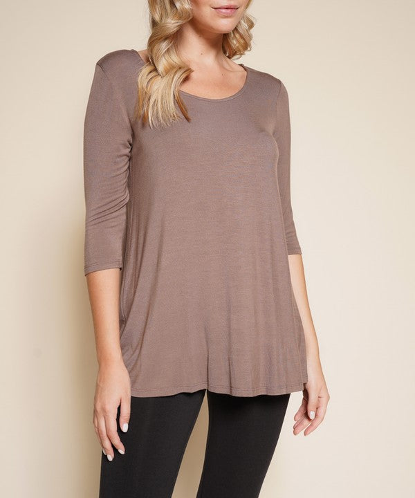 Women Bamboo U Neck Elbow Length Flared Bottom Tunic T Shirt Zarnesh