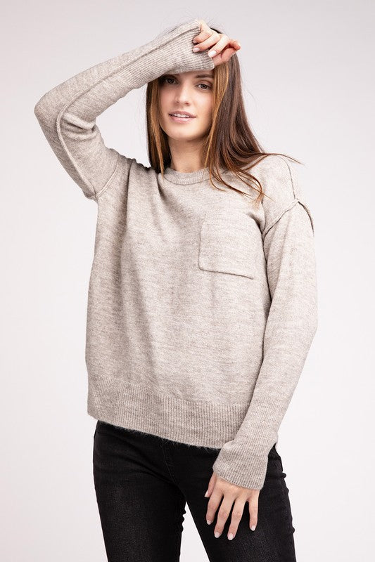 Women Melange Hi-Low Hem Round Neck Sweater | Zarnesh