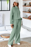 Women’s Solid Drawstring Wide Leg Pants Set Zip Up Jacket | Zarnesh