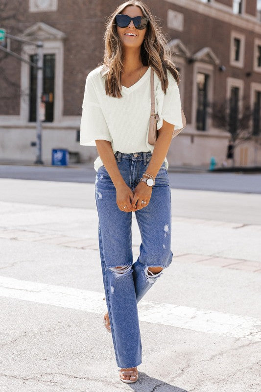 Women’s Jennifer Waffle Knit Drop Shoulder Loose Top | Zarnesh