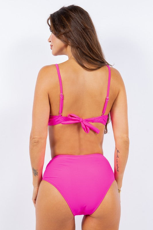 Women Two Piece Rouched Top And Bottom High Waisted Bikini Set Zarnesh