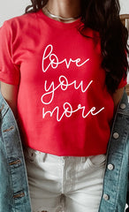 Women Plus Cursive Love You More Valentines Graphic Tee Zarnesh