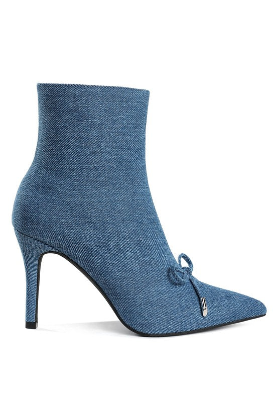 Women’s Flapper Bow Detail Denim Ankle Boots | Zarnesh