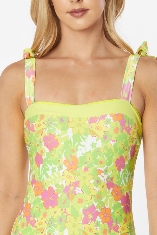 Women One Piece Bathing Suit Floral Print Shoulder Top zarnesh.com