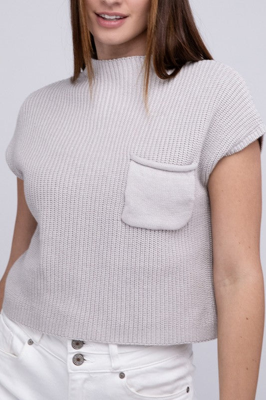 Women Mock Neck Short Sleeve Cropped Sweater | Zarnesh