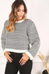 Women’s Herringbone Pattern Crew Neck Sweater | Zarnesh