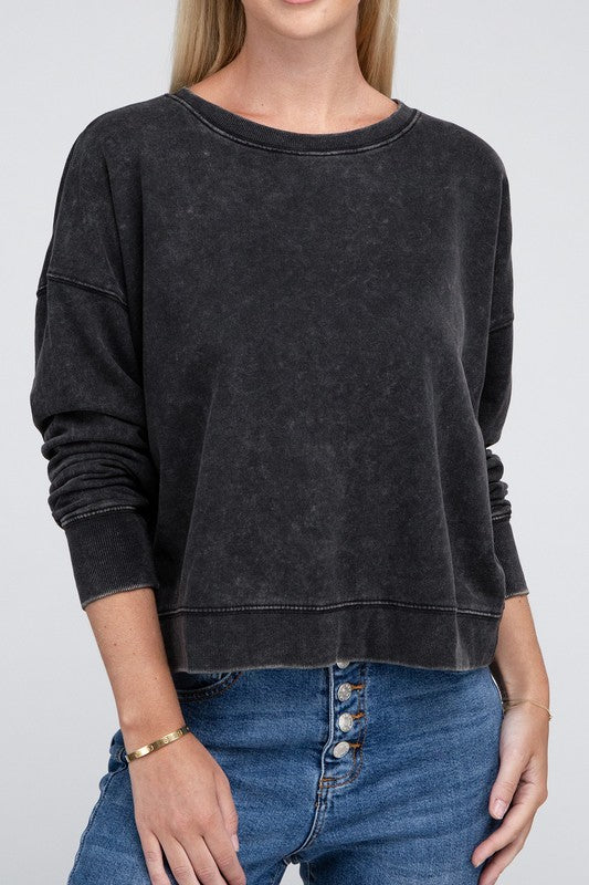  Women's French Terry Acid Wash Boat Neck Pullover | Zarnesh