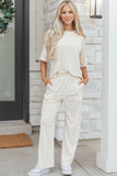 Black Checkered Print Half Sleeve Tee 2pcs Lounge Pant Set