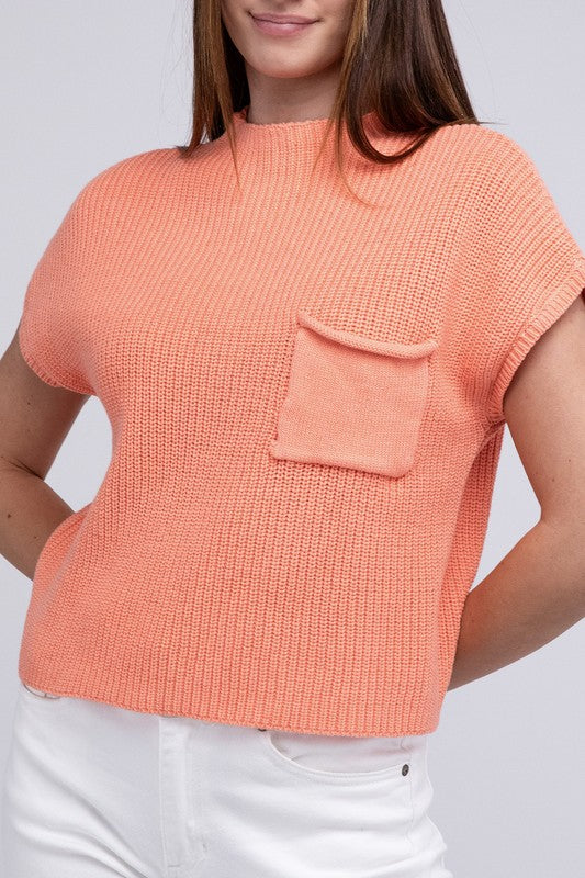 Women Mock Neck Short Sleeve Cropped Sweater | Zarnesh