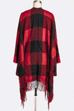 Women Plaid Fringe Details One Size Fits All Poncho Scarf Zarnesh