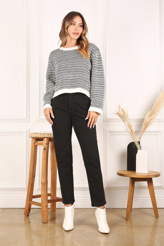 Women’s Herringbone Pattern Crew Neck Sweater | Zarnesh