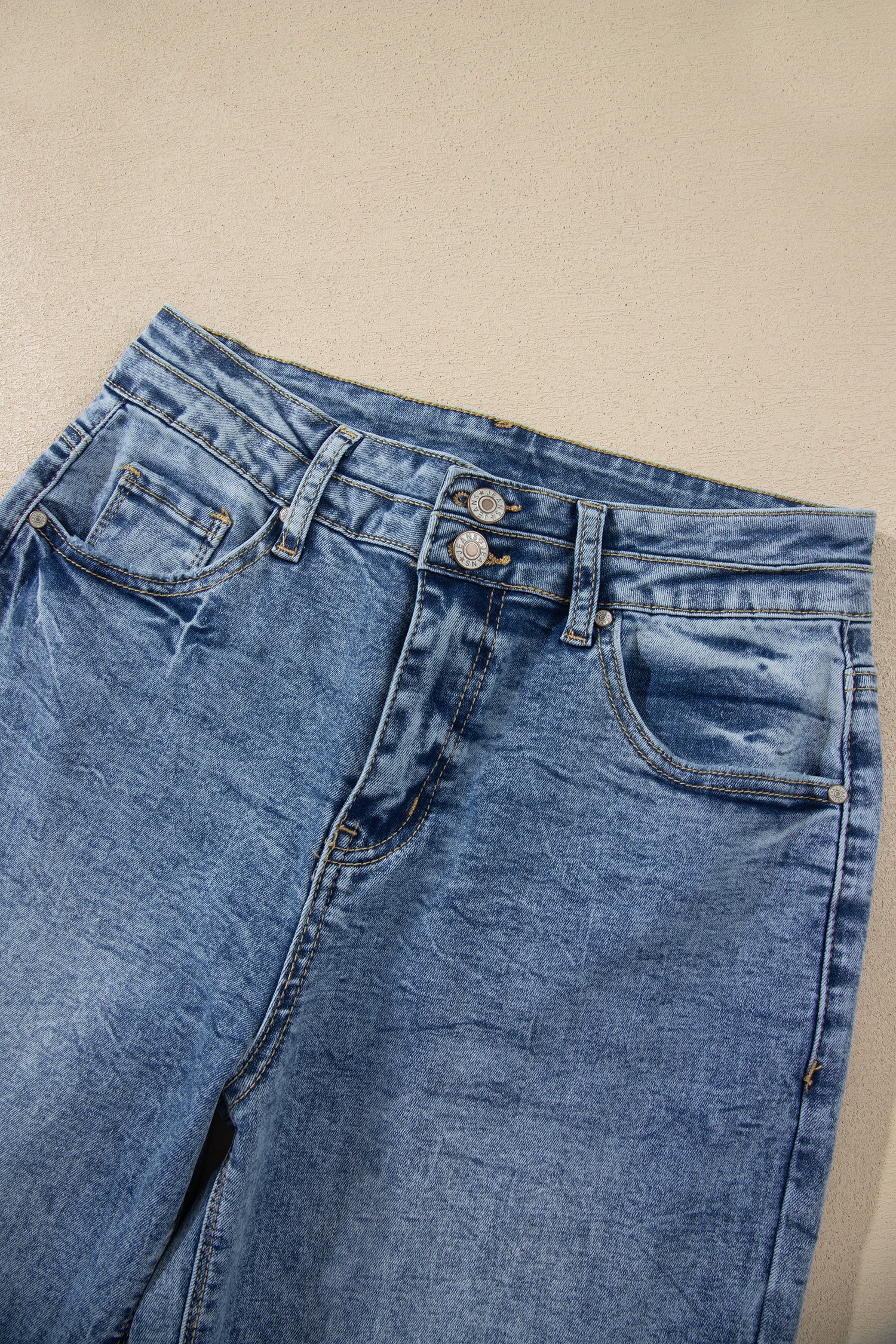 Double Button High Rise Waisted Flare Jeans | Zarnesh