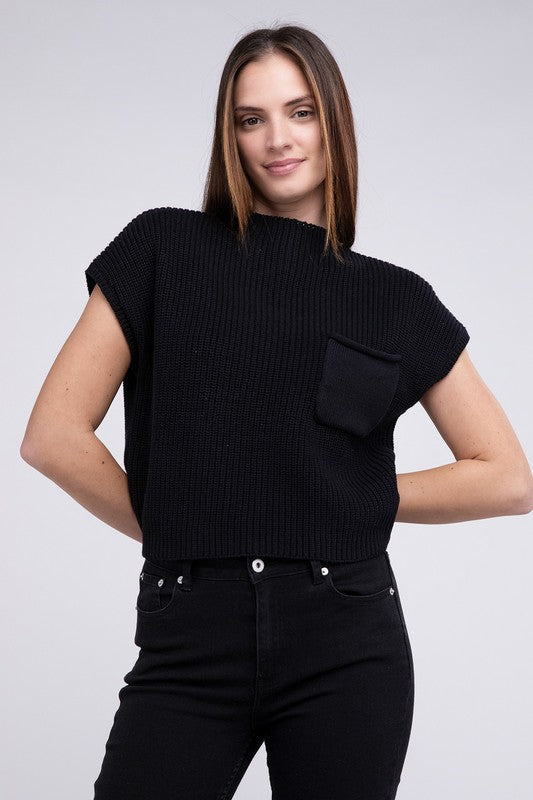 Women Mock Neck Short Sleeve Cropped Sweater | Zarnesh