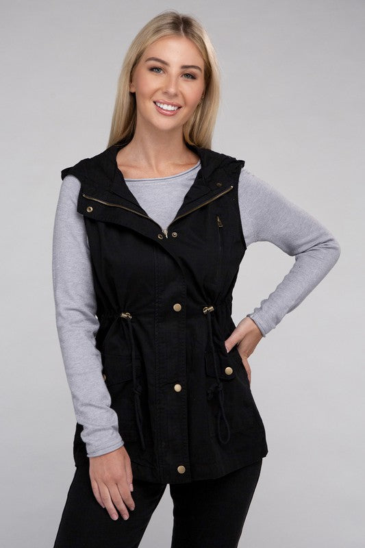 Women Drawstring Waist Military Hoodie Vest | Zarnesh