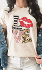Women Love Multi Pattern Valentine Plus Size Graphic Tee Zarnesh