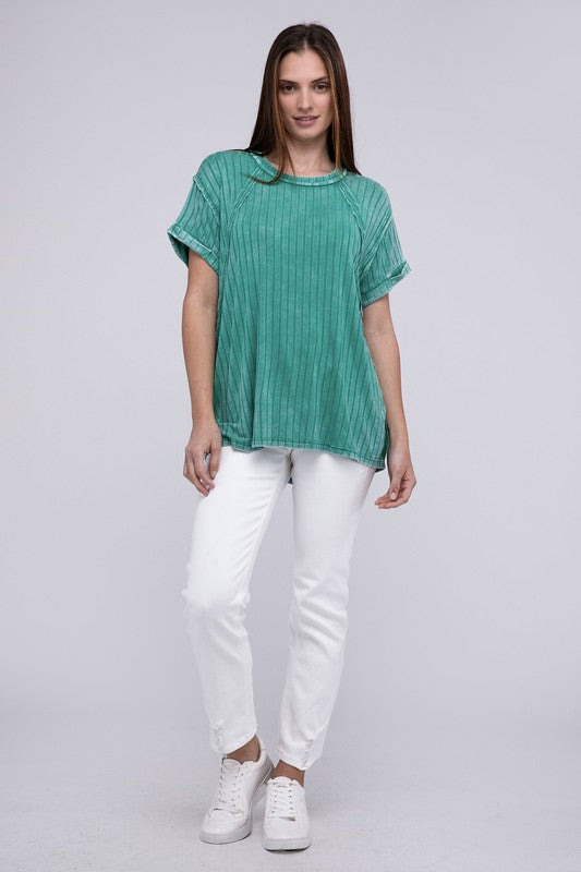 Women Ribbed Raglan Dolman Sleeve Boat-Neck Top | Zarnesh