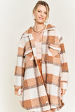 Women Plus Fuzzy Collared Flap Pockets Plaid Teddy Jacket Zarnesh